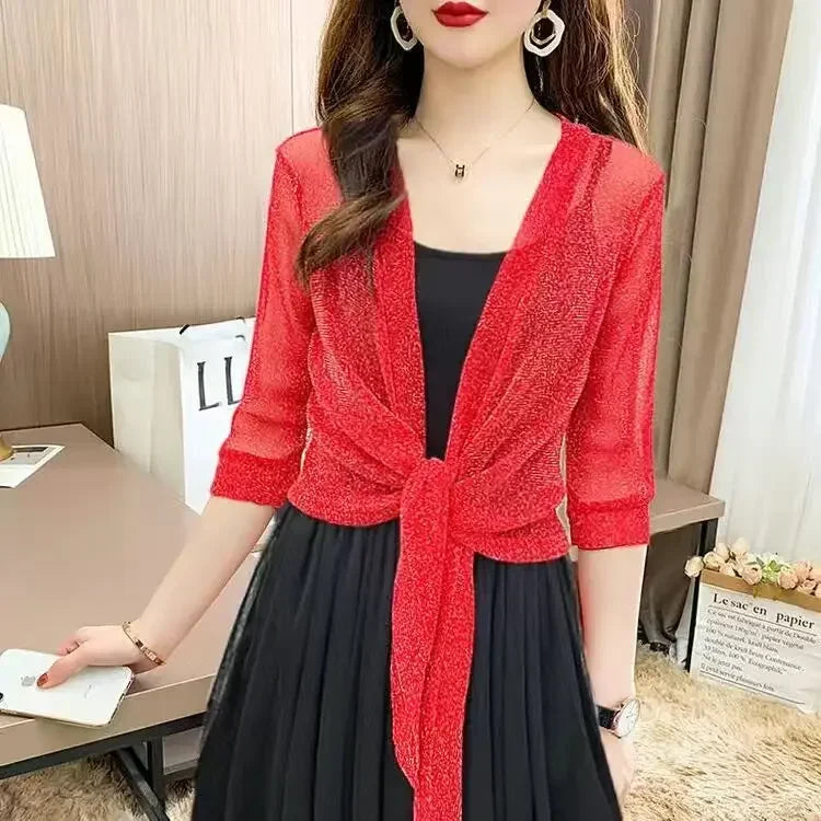 Summer Cardigan Ladies Sexy Thin Sunscreen Short Jacket ling Dress Thin Short Coat Short Type Shawl