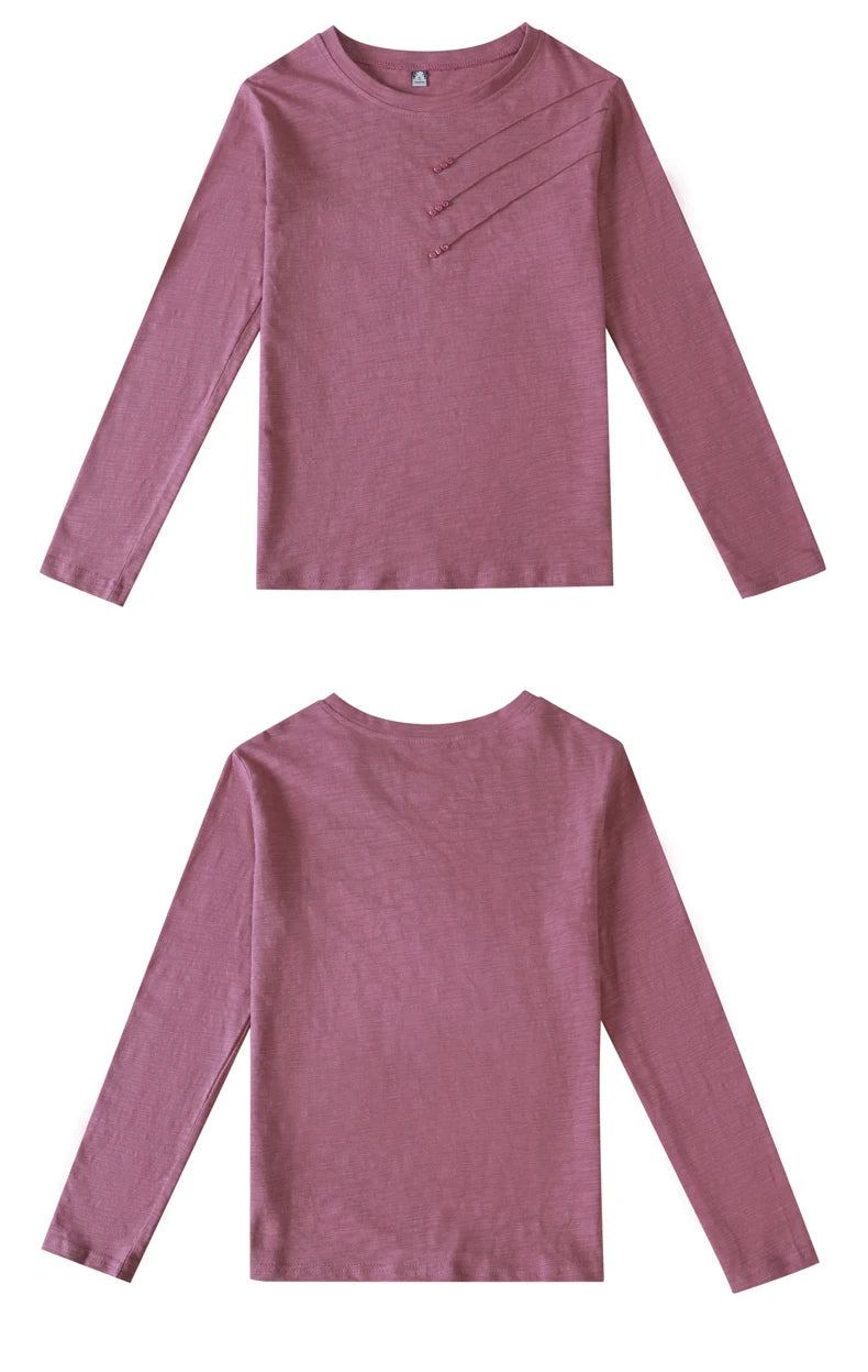 Female Ribbed Cotton Tee-Shirts Button Loose Casual Fashion T-shirts 2026